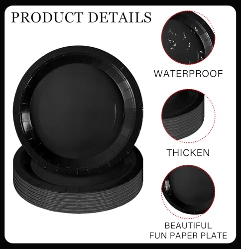 50 PCS Black Paper Plates (Black / 7 INCH)