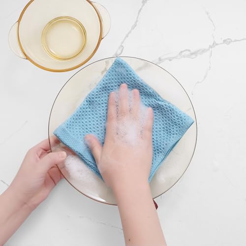 100% Cotton Waffle Weave Kitchen Dish Cloths 12 (Sky Blue / 12 X 12 - 12 Pack)