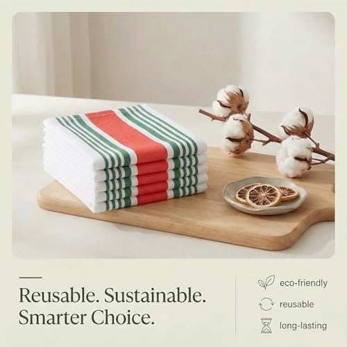 Kitchen Towels Cotton Dish Towels 20”x30” (20" x 30" (Set of 6) / 044 Red/Green/White)