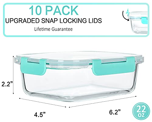 10 Pack 22 oz Glass Food Storage Containers with lids (green)
