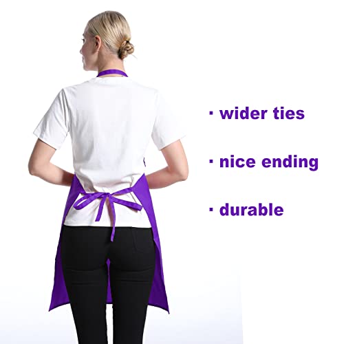 12 Pcs Purple Bib Bulk Aprons for Women Men Adult Girls Unisex with 2 Pockets (Purple)