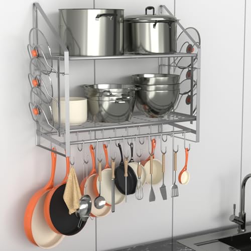 28 Inch Pot Rack Wall Mounted (28"W 2 Tier Silver)