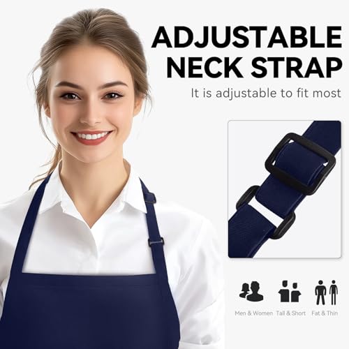 Kitchen Cooking Apron with 3 Pockets (Navy Blue)