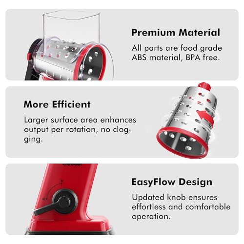 Upgraded Rotary Cheese Grater Hand Crank (Red / 4 Blades)