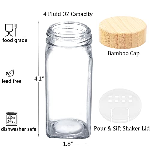 48 Pcs 4 oz Glass Spice Jars with 806 Spice Labels (Bamboo Lids)