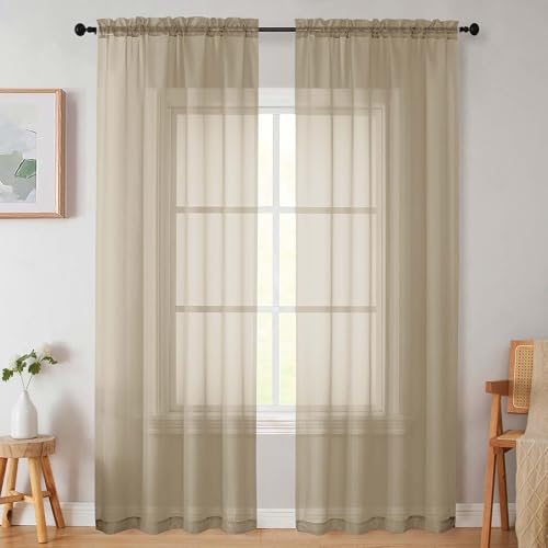Sheer Taupe Curtains for Bedroom Living Room 90 Inches Long 2 Panels Set (Taupe / 42"W x 90"L (Pack of 2))