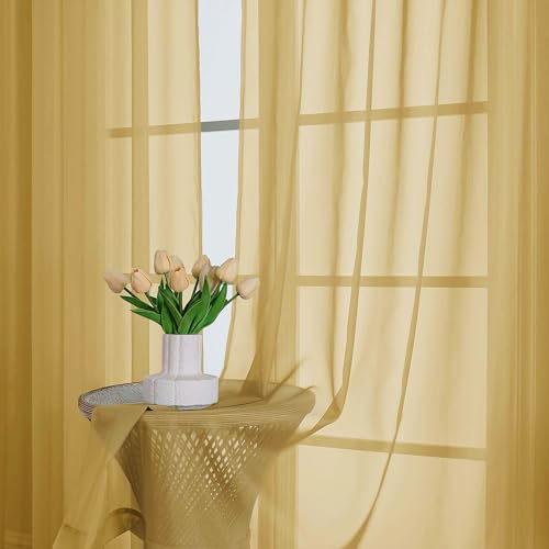 Gold Sheer Curtains 84 Inches Long 2 Panels (Gold / 59"W x 84"L (Pack of 2))
