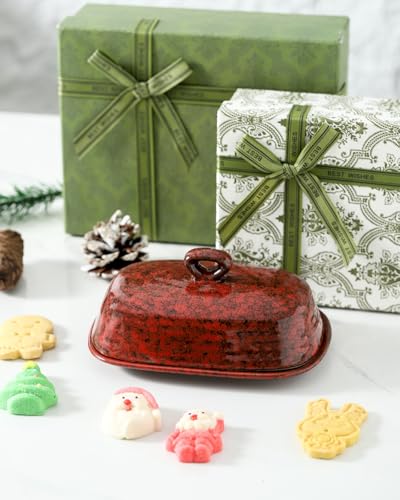 Butter Dish with Lid for Countertop and Refrigerator (Red)