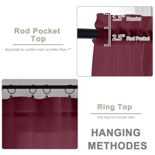 Burgundy Sheer Curtains 84 Inches Long 2 Panels Set for Living Room (Burgundy Wine / 59"W x 84"L (Pack of 2))