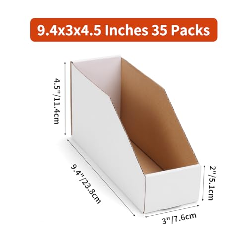 Cardboard Storage Bins Boxes 35 Packs 9.4x3x4.5 Inches (9.4x3x4.5 inch / White)