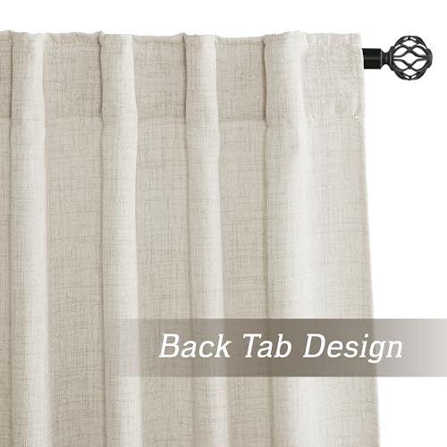 Linen Semi Sheer Curtains 63 inch Length for Living Room Office (Z - Cream / 52"W x 63"L (Pack of 2))