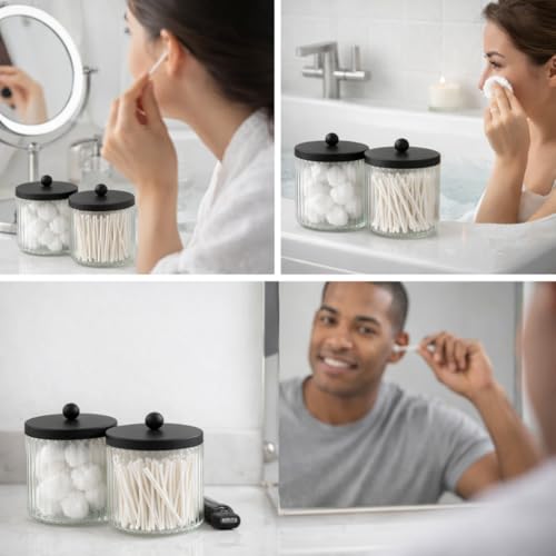 2 Pack Glass Qtip Holder Dispenser Set