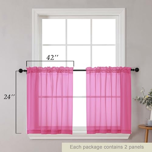 Kitchen Curtains 24 Inch Length Tier 2 Pieces (Hot Pink / 42"W x 24"L (Pack of 2))