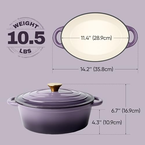 Vintage Style Oval Dutch Oven for Bread Baking (Purple / 4.5 QT Oval)