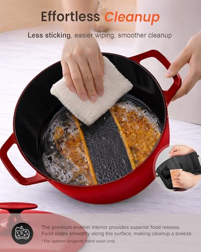 6QT LUX Healthy Enameled Cast Iron Dutch Oven Pot with Lid (Lux Crimson)