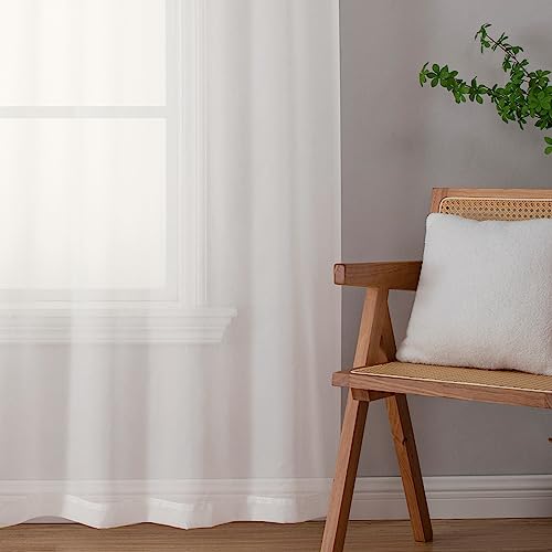 Ivory Kitchen Sheer Curtains 63 inch Length 2 Panels (40"W x 63"L (Pack of 2) / Ivory)