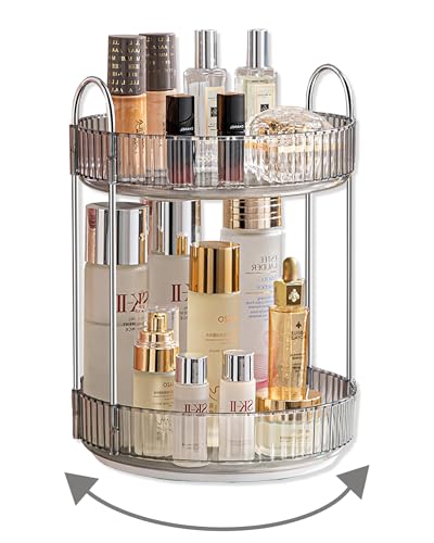 360 Rotating Makeup Organizer for Vanity (Grey / 2 Tier)
