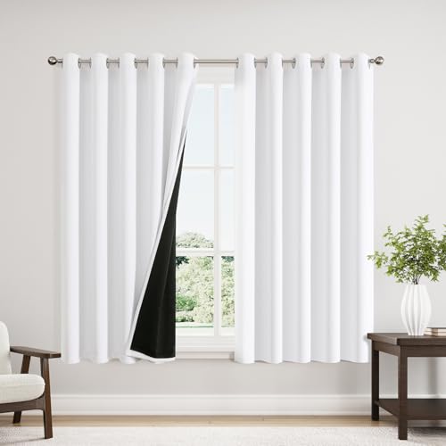 White 100% Blackout Curtains for Bedroom 63 Inches Long 2 Panels (60"W x 63"L (Pack of 2) / White)