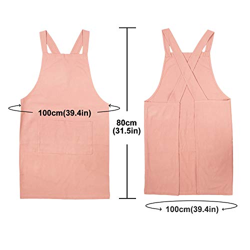 Aprons for Women with Pockets Unisex Comfort Cross Back No Tie Cotton Linen Apron Pinafore for Cooking Painting Floral Arrangement Gardening Cleaning Orange (Orange Red / Medium)