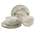 Cloudlight 12 Piece Plates and Bowls Dishes Brown and White (Service for 4 (12pcs) / Brown & White (Cloudlight))