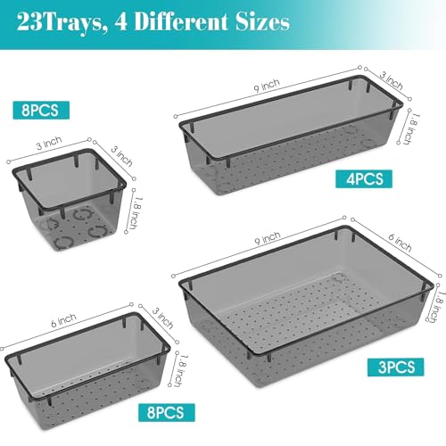 23 PCS Plastic Drawer Organizers Set (Black / 23 PCS)