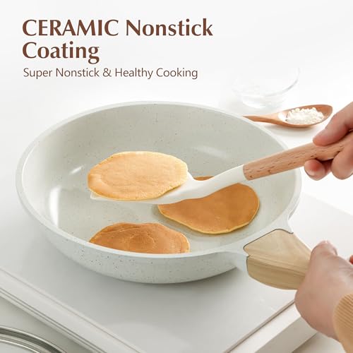 8Inch Nonstick Ceramic Frying Pan with Lid (White Ceramic / 8 Inch)