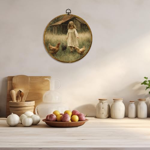 Vintage Rustic Farmhouse Round Wall Art (Colour 24)