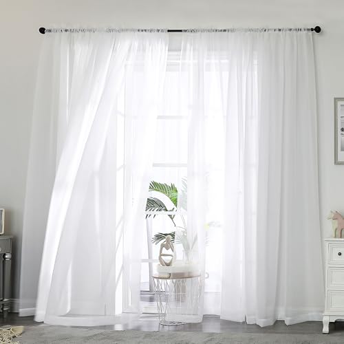 White Sheer Curtains 90 Inch Long 2 Panels for Living Room 59" Wide (White / 59"W x 90"L (Pack of 2))