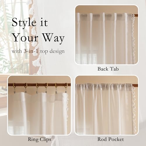 Boho Farmhouse White Long Curtains for Living Room (Z-pure White / 50"W x 90"L (Pack of 2))