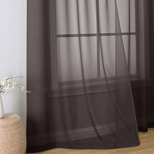 Chocolate Sheer Curtains 72 Inches Long 2 Panels (42"W x 72"L (Pack of 2) / Chocolate)