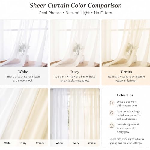 Sheer Curtains 63 inch Length (Ivory / 42"W x 63"L (Pack of 2))