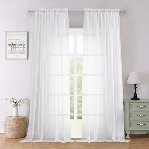 Sheer White Curtains 96 Inches Long 2 Panels Set (White / 59"W x 96"L (Pack of 2))