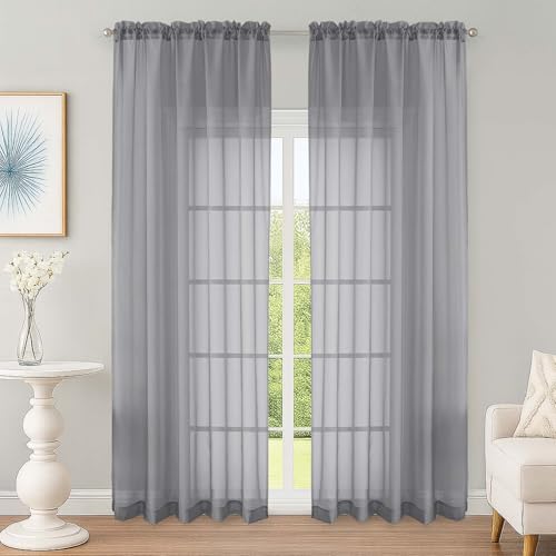 Grey Sheer Curtain 90 Inches Long 2 Panels Set (Grey / 59"W x 90"L (Pack of 2))