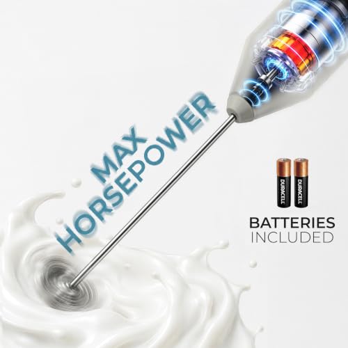 Powerful Milk Frother AA Batteries Included (All Must Go Pebble Gray / Compact Frother + Batteries)
