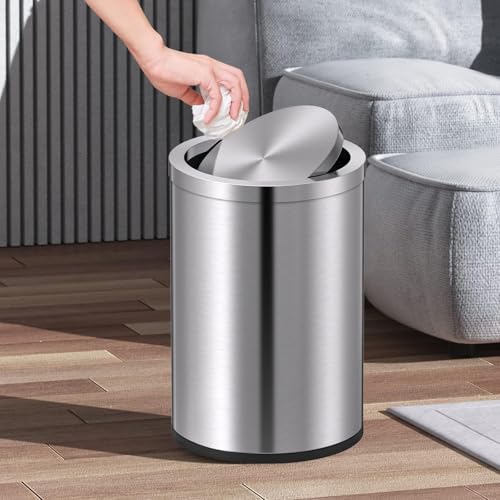 4 Gallons Brushed Silver Swing Lid Stainless Steel Trash Can (Brushed Silver / 15L)