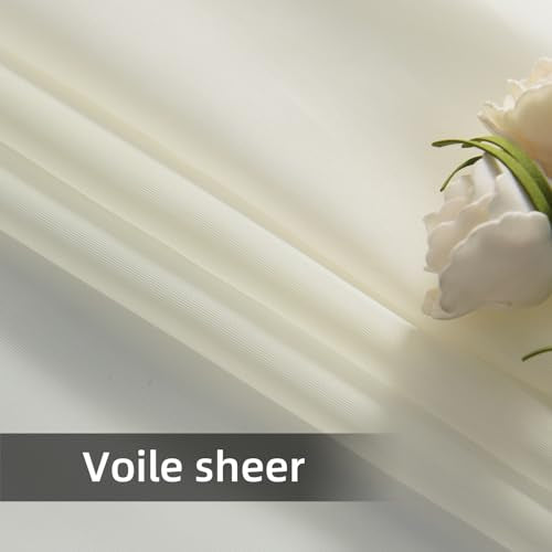 Solid Sheer Rod Pocket Curtain Voile Draperies 2 Panels White Beige Black Grey Coffee 38 Inch Width 84 Inch Long 1 Pair for Kitchen Bedroom Children Living Room Yard (Ivory / 38"W x 84"L (Pack of 2))