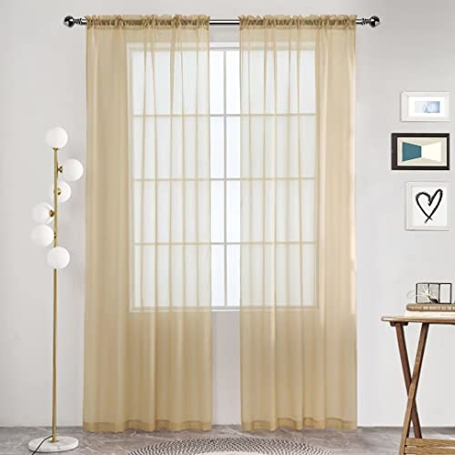 Sheer Voile Window Treatment Rod Pocket Curtain Panels for Kitchen Bedroom Living Room Drapes Sunlight Filtering Privacy Semi Home Decor Assorted (Beige / 52"W x 54"L (Pack of 2))