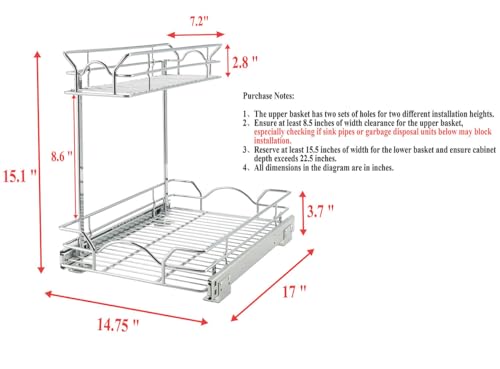 Under Sink Cabinet Organizer Two Tier Pull Out Shelf (14.75"W x 21"D)