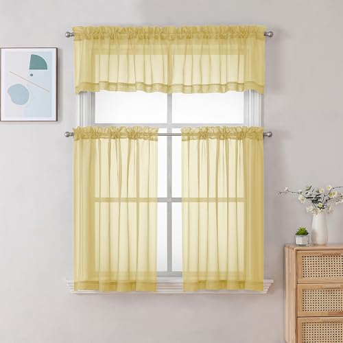 Mustard Yellow Sheer Valances for Windows (Yellow / 42"W x 16"L (Pack of 2))