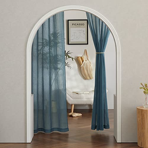 Sheer Linen Curtains 84 inch Long for Bedroom (52"W x 84"L (Pack of 2) / Smoke Blue)