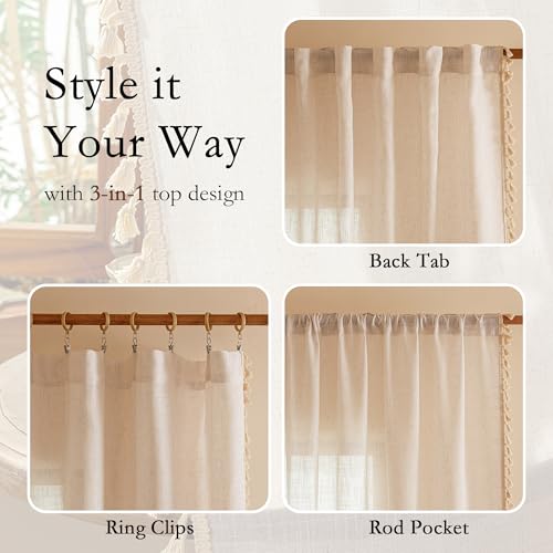 Boho Cream Curtains with Macrame 72 Inch Length (Z-natrual / 50"W x 72"L (Pack of 2))