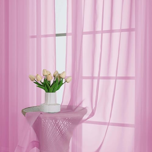 Pink Sheer Curtains 84 Inches Long 2 Panels (Pink / 59"W x 84"L (Pack of 2))