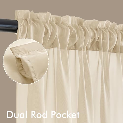 Cream Sheer Curtains 108 Inches Long 4 Panels 42 x 108 Inches (42"W x 108"L (Pack of 4) / Cream)