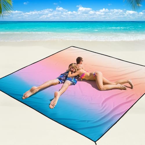 Beach Blanket Mat Waterproof Sandproof for 2 (Gradient-sunset / 79" X 83"（1-4person）)
