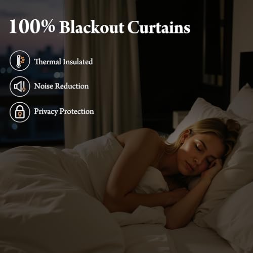 100% Blackout Cream White Pinch Pleated Linen Curtains for Bedroom (Pinch Pleated - Cream White / 40"W x 84"L (Pack of 2))