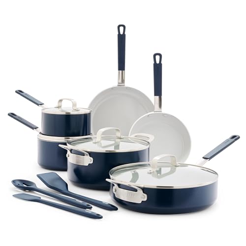 x Bobby Flay 13 Piece Nonstick Cookware Pots and Pans Set (13 Piece Cookware Set / Navy Blue)