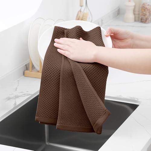 100% Cotton Waffle Weave Kitchen Dish Towels 4 (Coffee / 13 X 28 - 4 Pack)