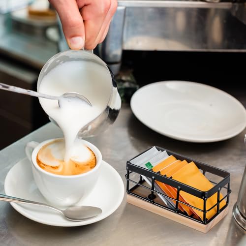 Sugar Packet Basket Iron Sugar Organizer with Wooden Base Small Caddy Iron Organizer Coffee Creamer Holder Tea Bag Caddy Holder for Coffee Bar Kitchen Home