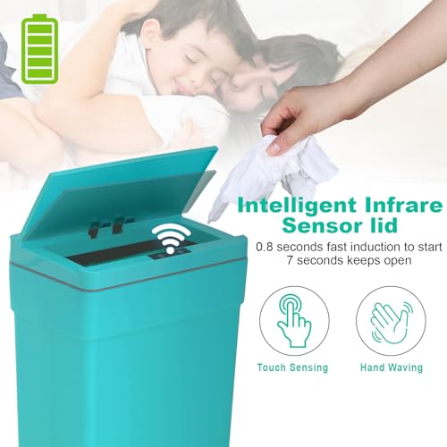 13 Gallon Trash Can Automatic Kitchen Trash Can Touch Free High (Blue)