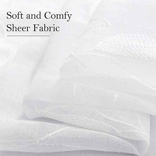 White Sheer Curtains Leaf Embroidered (52"W x 63"L (Pack of 2) / 4-white)